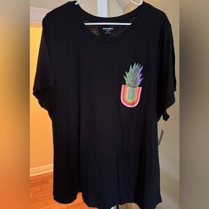 Old Navy Women's Plus Black T‑Shirt with Rainbow Pineapple Pocket, Size 3X